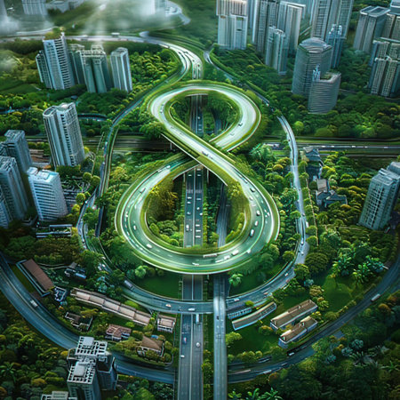 3D rendering of the road in the city. The concept of transportation and logistics.の写真素材