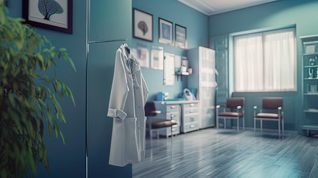 Clothes hanging on a hanger in a dressing room. 3d renderingの写真素材