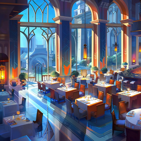 Interior of a cafe in the evening, 3d render.の写真素材