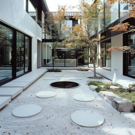 Modern interior of a modern house with a garden. Nobody inside.の写真素材