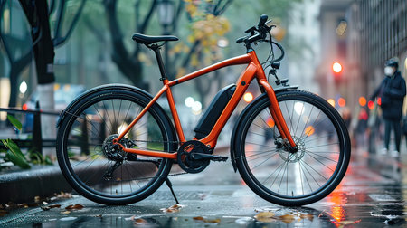 Bicycle in the city at rainy day. Shallow depth of fieldの写真素材