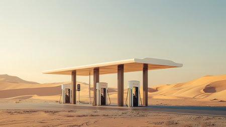 Gas station in the Sahara desert. 3d rendering. Computer digital drawing.の写真素材