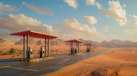 Gas station in the Sahara desert. 3d rendering. Computer digital drawing.の写真素材