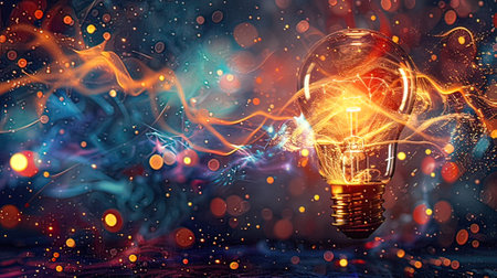 Glowing light bulb on abstract background. Idea concept. 3D Renderingの写真素材