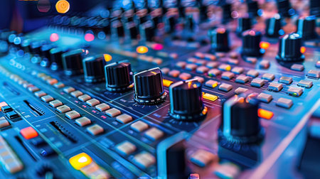 Audio mixing console close-up. The concept of sound recording.の写真素材