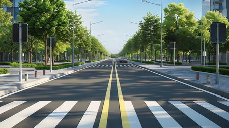 Empty asphalt road in the city, perspective view. 3d renderingの写真素材