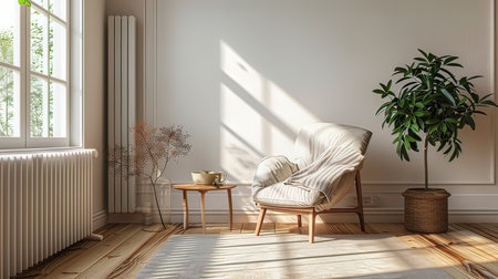 interior modern bright room with white walls, 3d render illustrationの写真素材