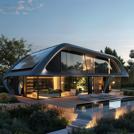 Modern house exterior. 3d render concept of modern house architecture designの写真素材