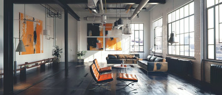 Modern bright interiors 3D rendering mockup illustration computer generated imageの写真素材
