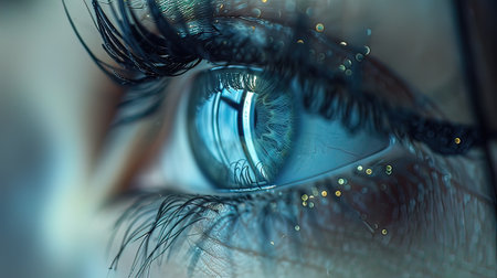 Close-up of female eye with glowing iris. 3D renderingの写真素材