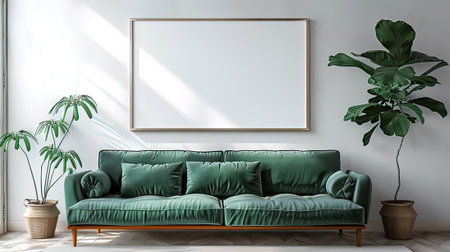 Mock up poster frame in interior background, 3d render illustration