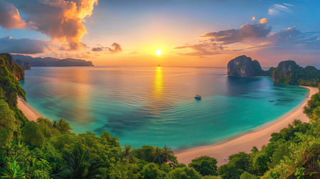 Beautiful sunset at Railay beach, Krabi province, Thailandの写真素材