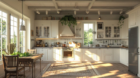 3d Illustration of a modern kitchen in a house with a beautiful design