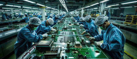 Production line of the factory for the production of high-tech electronic componentsの写真素材