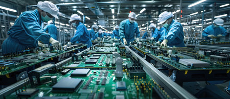 Production line of the factory for the production of high-tech electronic componentsの写真素材