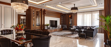 Luxury living room interior design in classic style. 3d renderの写真素材