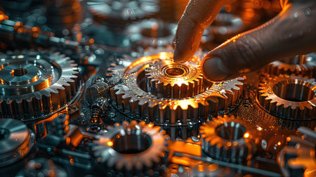 Mechanical gear, gears and cogwheels, industrial background.の写真素材