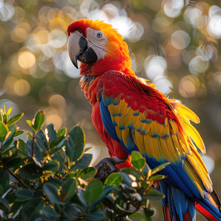 beautiful Scarlet macaw (Ara macao) on the treeの写真素材