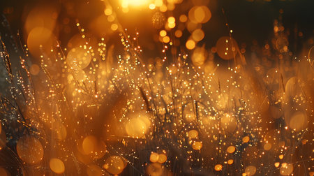 Golden grass with bokeh light effect. Abstract nature background.の写真素材