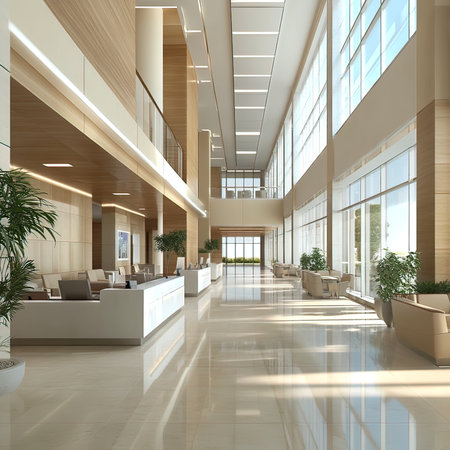 Interior of a modern office building. 3d render image.の写真素材