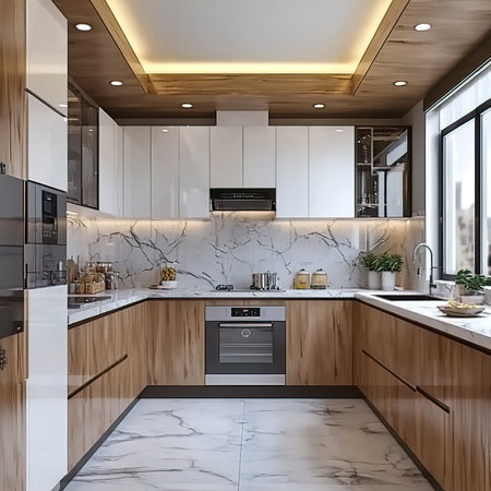 3d rendering luxury modern kitchen in a house with a beautiful designの写真素材