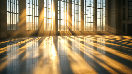 Sun rays through the window in the interior of a modern office buildingの写真素材