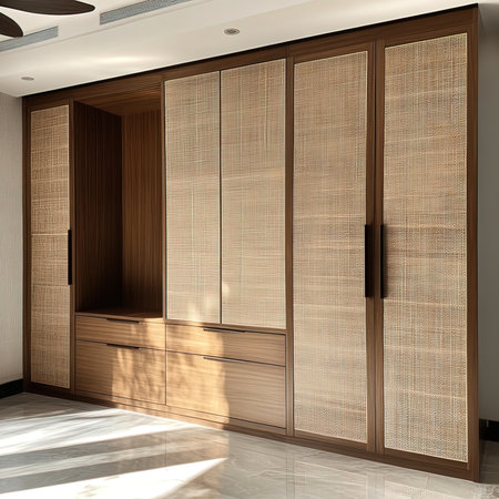 3d render of interior room with japanese style wooden cabinetの写真素材