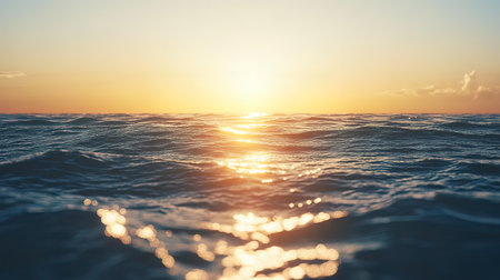 Beautiful sunset on the sea. The sun is reflected in the water.の写真素材
