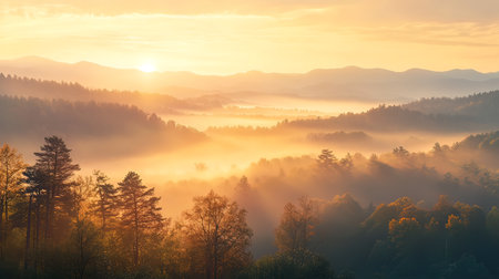 Foggy morning in the Carpathian mountains, Ukraine.の写真素材