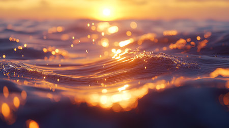 Sunset on the sea. Close-up of water surface.の写真素材
