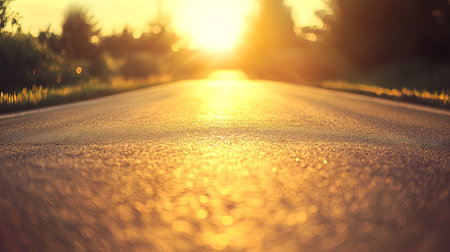 Sunset on the road in the countryside - vintage filter effect.