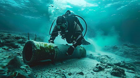 Scuba diver on a sunken ship in the Red Sea.