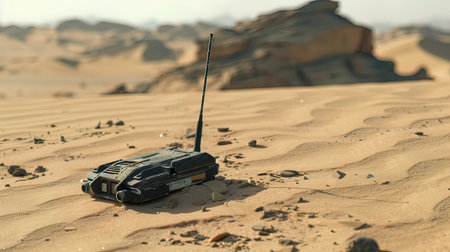 A toy car in the desert.の写真素材