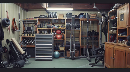 Interior of a fitness club with equipment and equipment. Vintage styleの写真素材