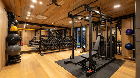 Interior of a modern fitness club. Modern fitness club with equipmentの写真素材