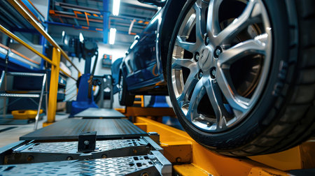 auto mechanic changing car wheel in auto repair shop. Auto service industryの写真素材