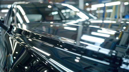 Car body in a car showroom. Selective focus. Shallow depth of field.の写真素材