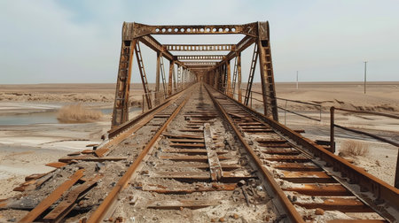 Railway bridge over the river in the steppe of Kazakhstan.