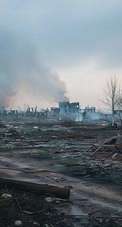 Burning buildings in the city of Pripyat, Ukraine.の写真素材