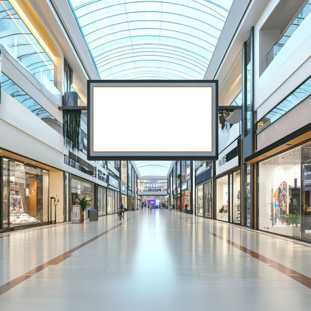 Blank billboard in modern shopping mall. 3d render illustration.の写真素材