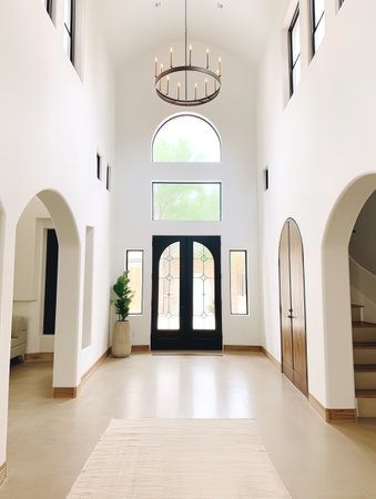 interior of a modern house, view of the corridor with archesの写真素材