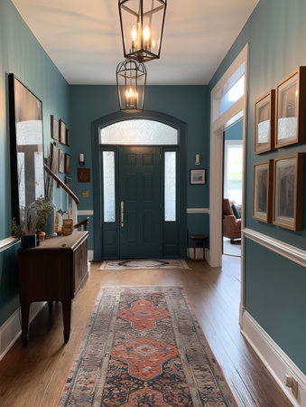 Interior of a classic hallway in blue tones. 3d renderの写真素材