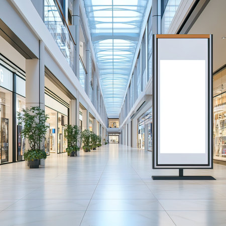 Blank billboard in modern shopping mall. 3d render illustration.の写真素材