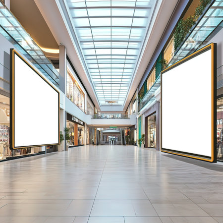 Blank billboard in a shopping mall. 3d rendering mock upの写真素材