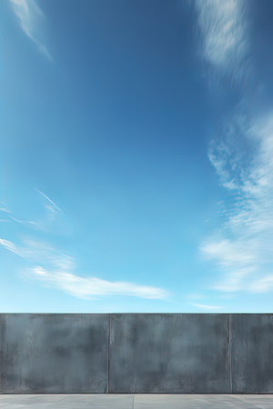 Concrete wall with blue sky and white clouds. 3d renderingの写真素材