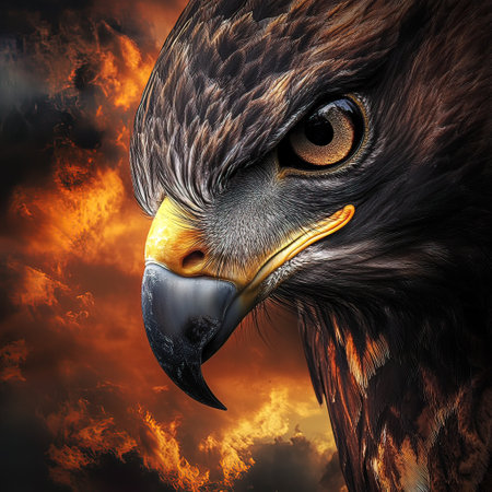 Eagle in the fire. 3D illustration. Fire background.