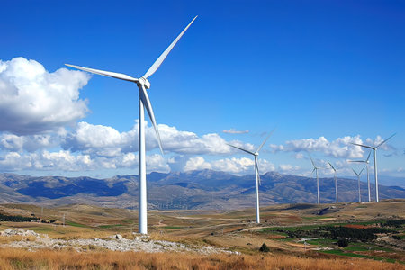 Windmills for electric power production, Zaragoza Province, Aragon, Spain.の写真素材