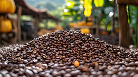 Roasted coffee beans in the coffee shop. Close-up.の写真素材