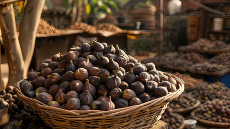 Ripe figs in a basket on the market in India.の写真素材