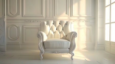 Luxury white armchair in classic interior. 3D renderの写真素材